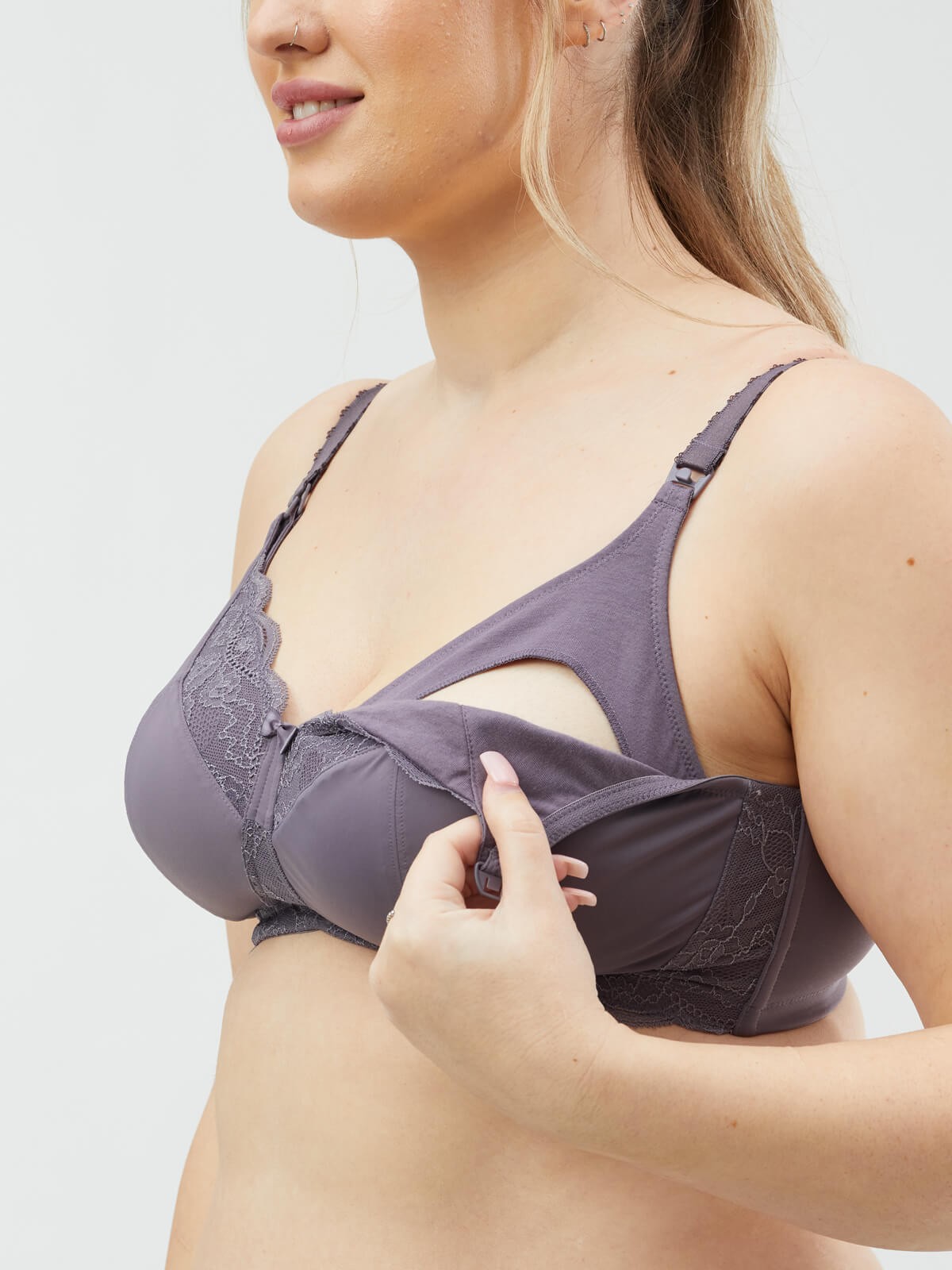 taffy non wire nursing bra drop-down cups - grape