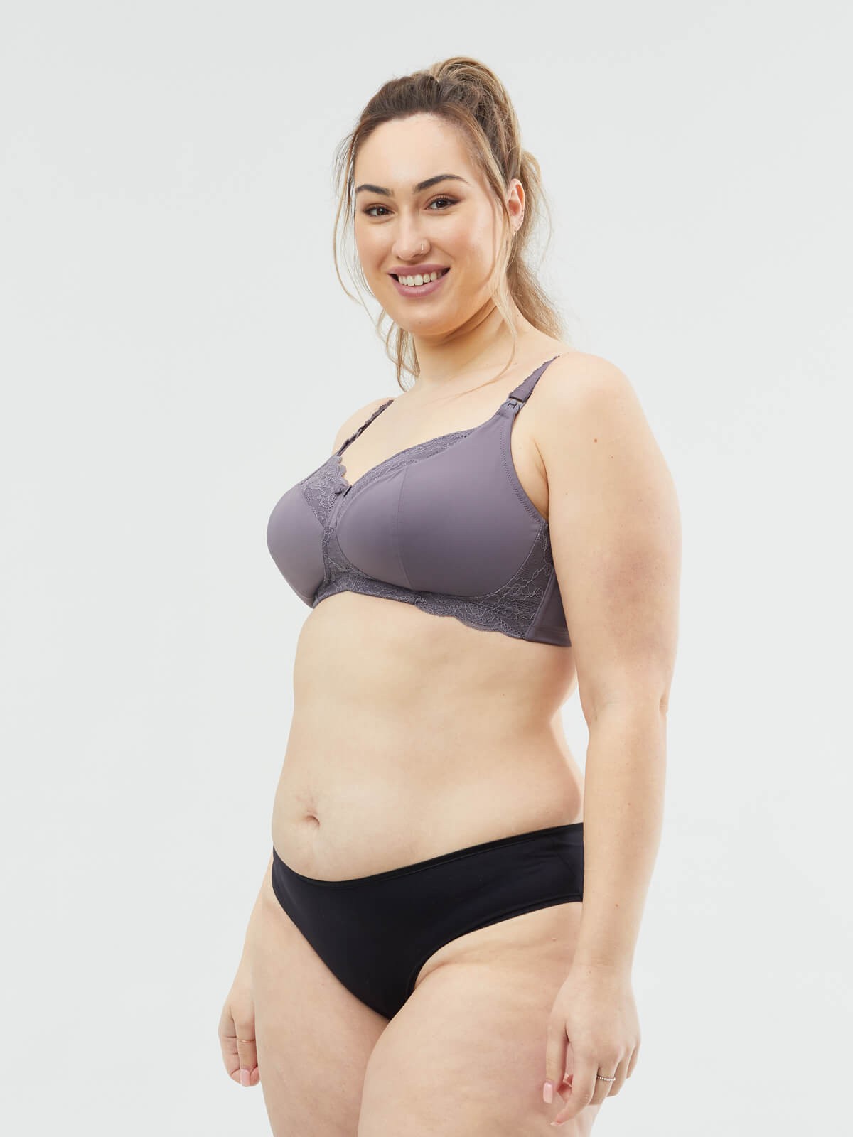 taffy non wire nursing bra side view - grape